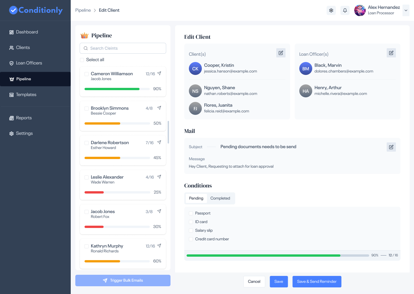 Edit Client & Conditions