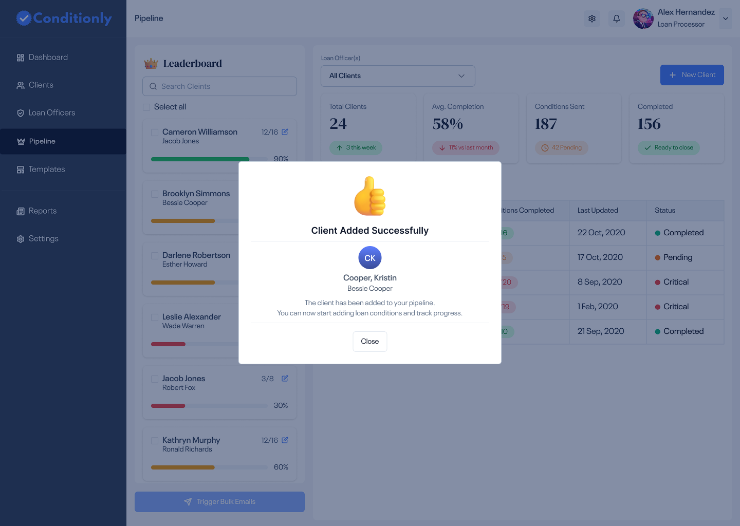 Client Added Successfully Modal